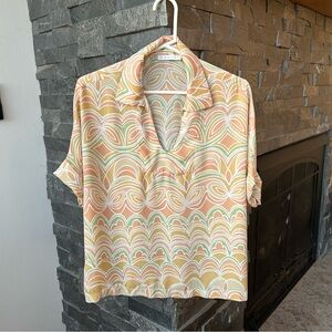 Karlie Multi Colored Art Deco Pattern Short Sleeve Blouse